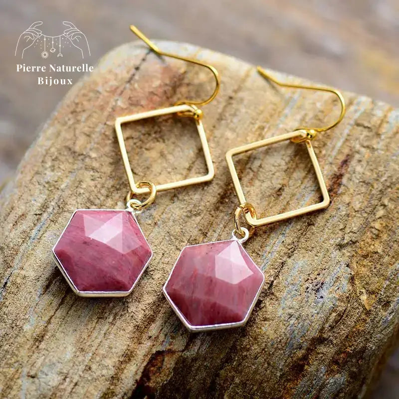 Boucles d'oreilles en Rhodonite | Boucles d'Oreilles | pierre naturelle bijoux