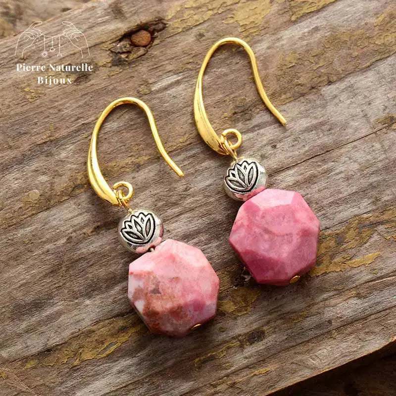 Boucles d'oreilles "Mémoire" en Rhodonite | Boucles d'Oreilles | pierre naturelle bijoux