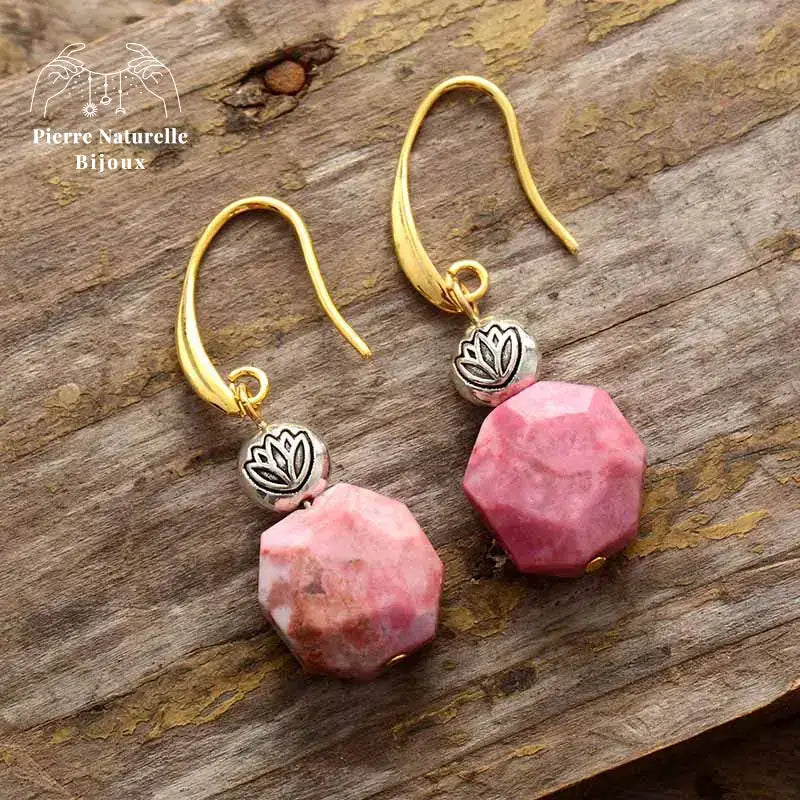 Boucles d'oreilles "Mémoire" en Rhodonite | Boucles d'Oreilles | pierre naturelle bijoux