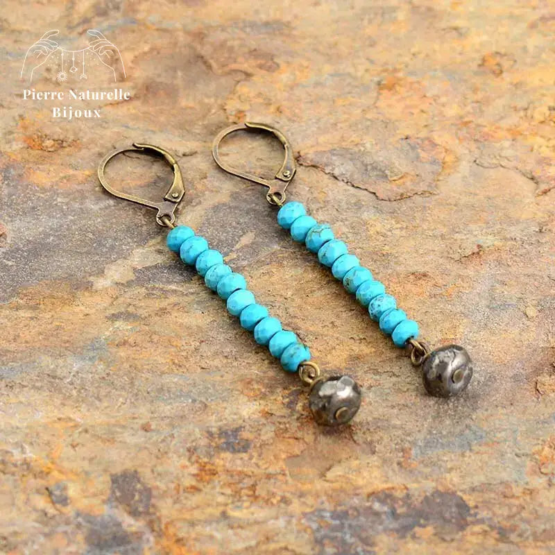Boucles d'oreilles "Lueur" en Turquoise et Pyrite | Boucles d'Oreilles | pierre naturelle bijoux
