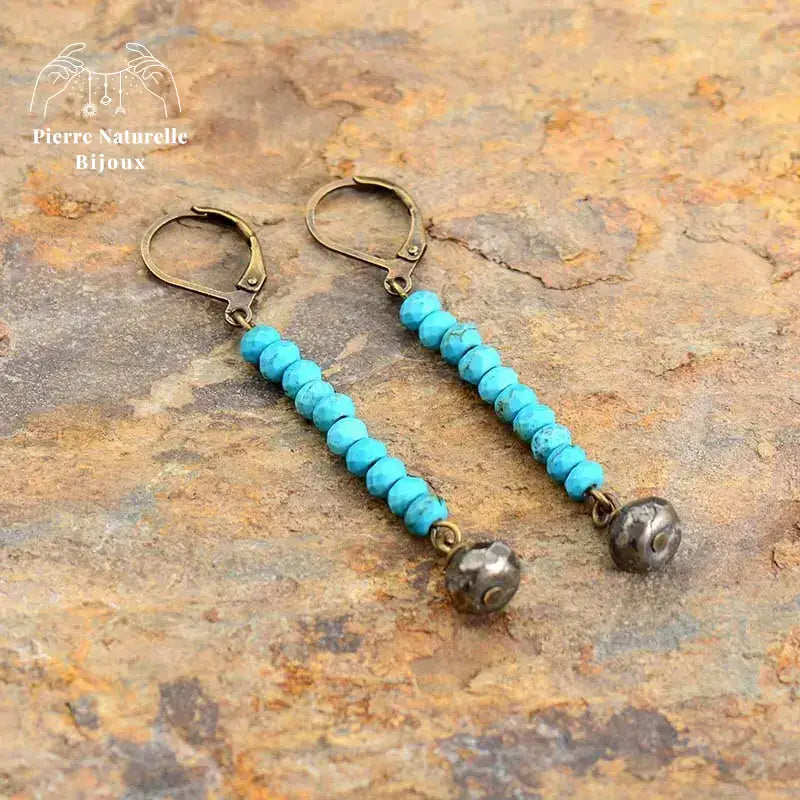 Boucles d'oreilles "Lueur" en Turquoise et Pyrite | Boucles d'Oreilles | pierre naturelle bijoux