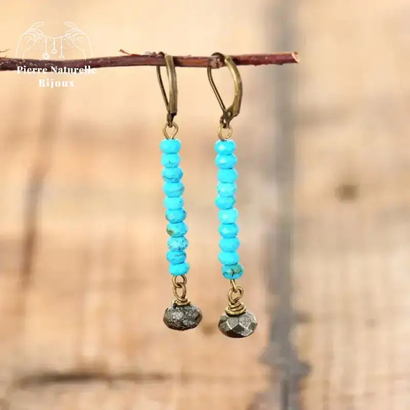 Boucles d'oreilles "Lueur" en Turquoise et Pyrite