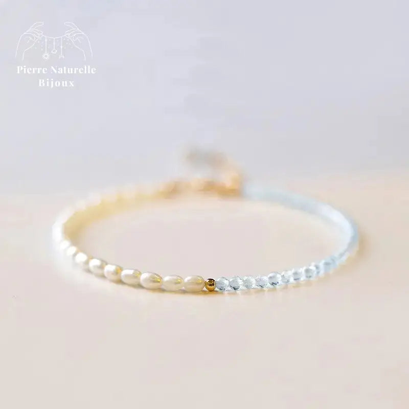 Bracelet en Aigue-Marine et perle d'eau douce | Bracelets | pierre naturelle bijoux