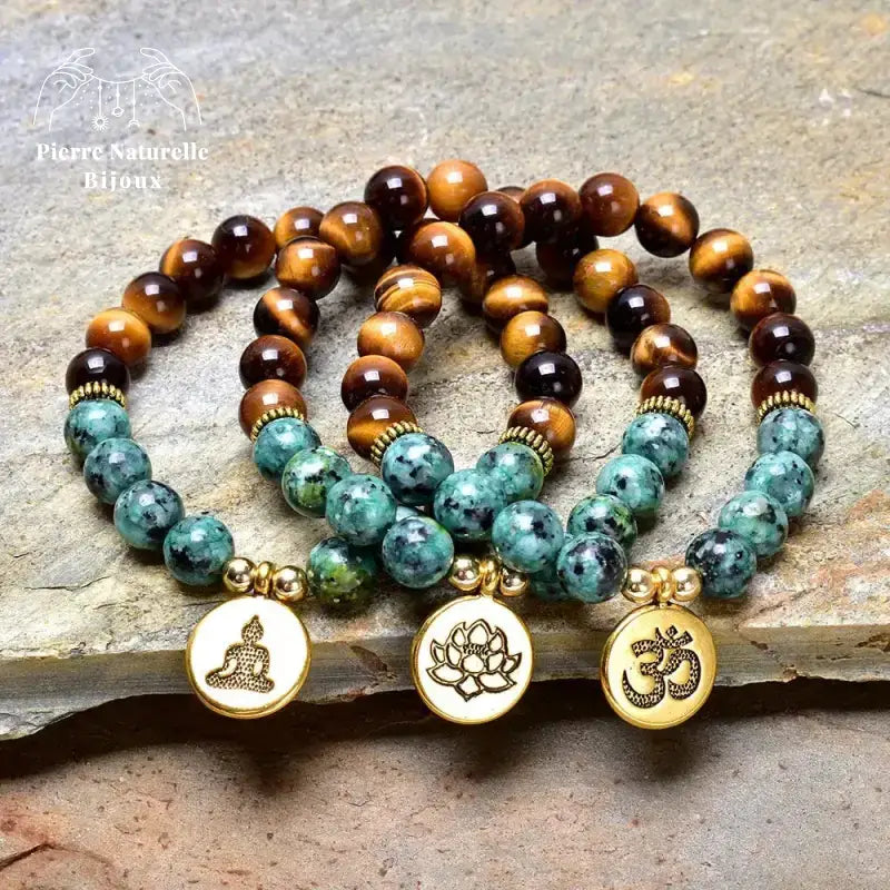 Bracelet charm en il de tigre et Turquoise africaine | Bracelets | pierre naturelle bijoux