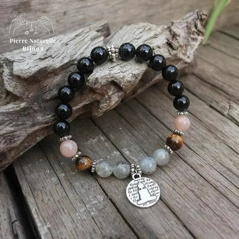 Bracelet charm "Solaire" en Onyx, Pierre de soleil, il de tigre et Labradorite | Bracelets | pierre naturelle bijoux