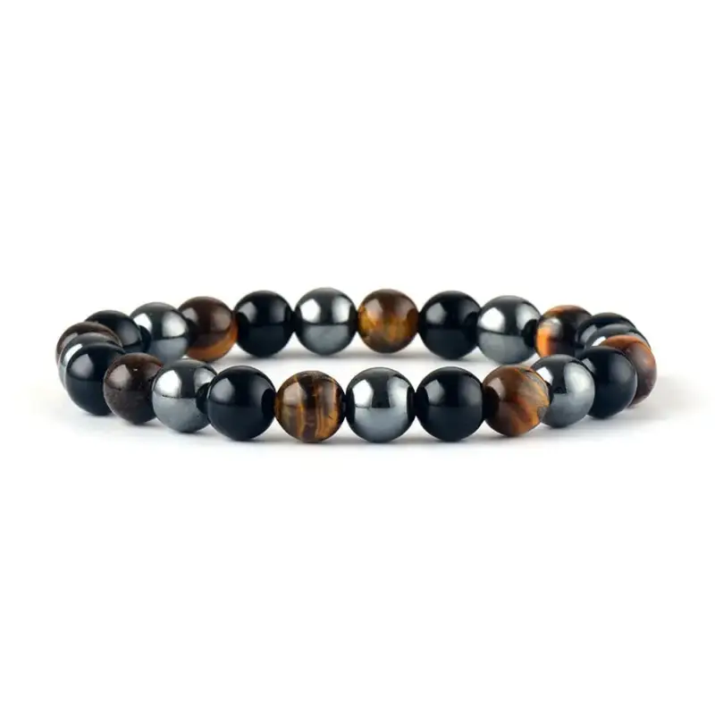 Bracelet en il de tigre, Agate noire et Hématite | Bracelets | pierre naturelle bijoux