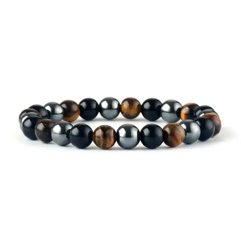 Bracelet en il de tigre, Agate noire et Hématite | Bracelets | pierre naturelle bijoux