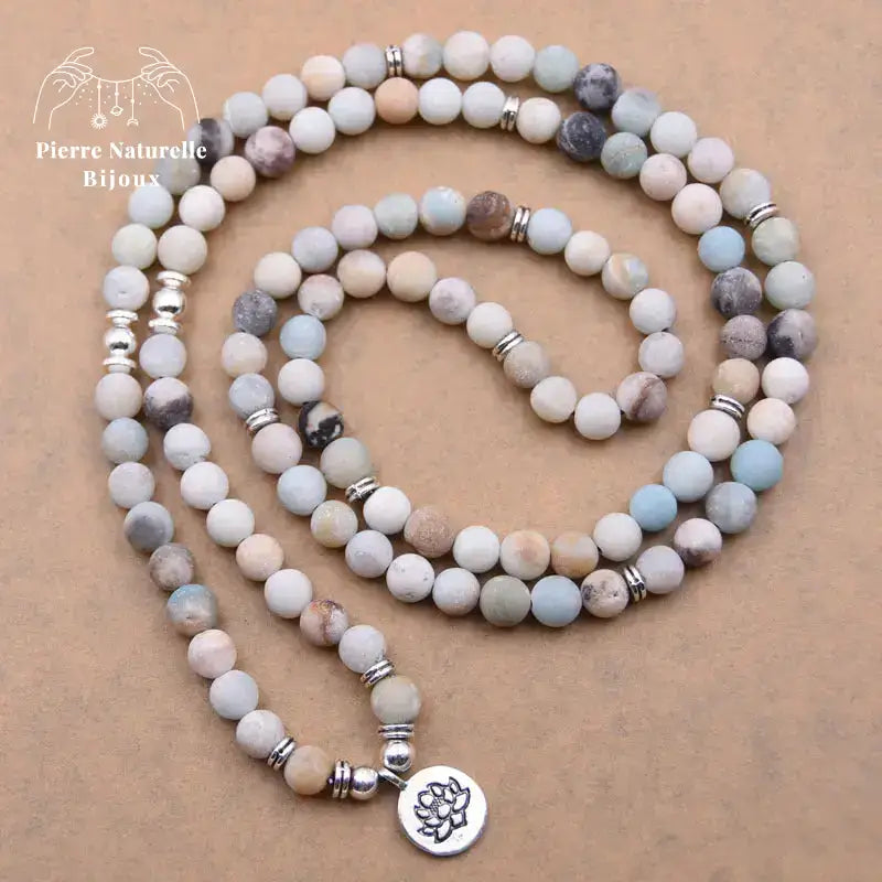 Bracelet mala Lotus / Om en pierre Amazonite avec charm | Bracelets | pierre naturelle bijoux