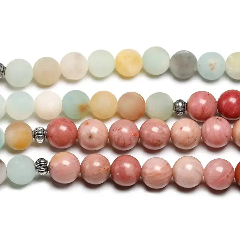 Bracelet mala "Lotus" en Rhodochrosite et Amazonite avec charm | Bracelets | pierre naturelle bijoux