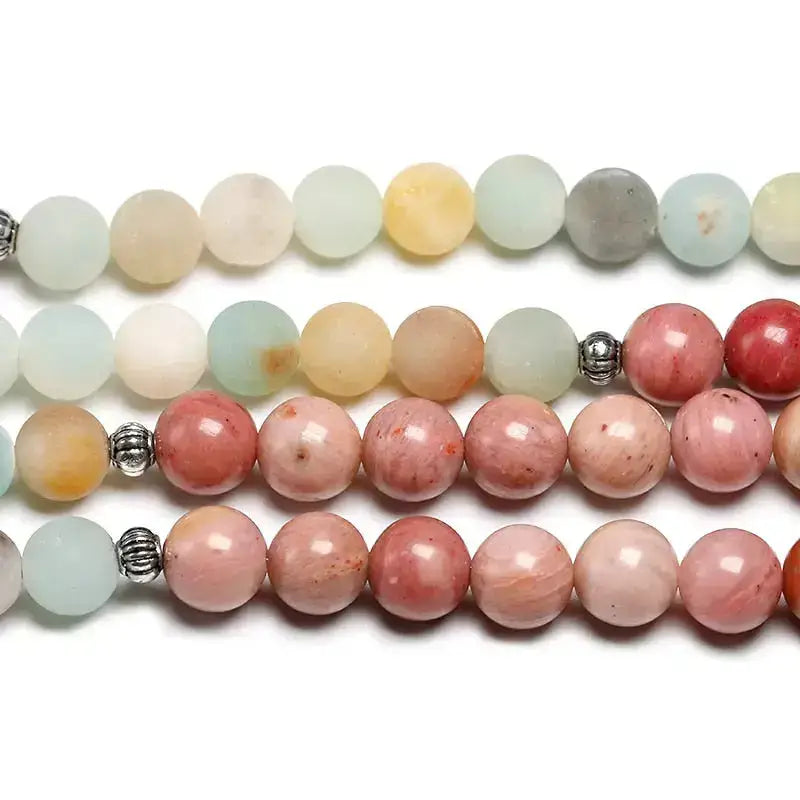Bracelet mala "Lotus" en Rhodochrosite et Amazonite avec charm | Bracelets | pierre naturelle bijoux