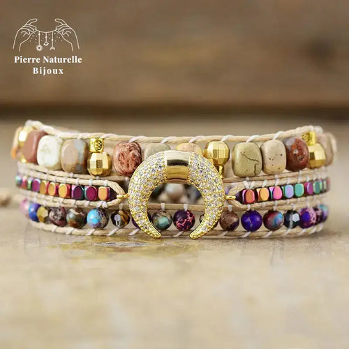Bracelet wrap en Jaspe impérial et Jaspe paysage