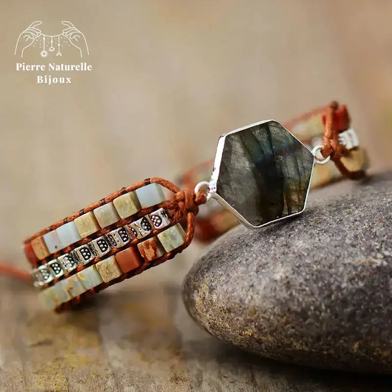 Bracelet wrap en Labradorite et Jaspe | Bracelets | pierre naturelle bijoux