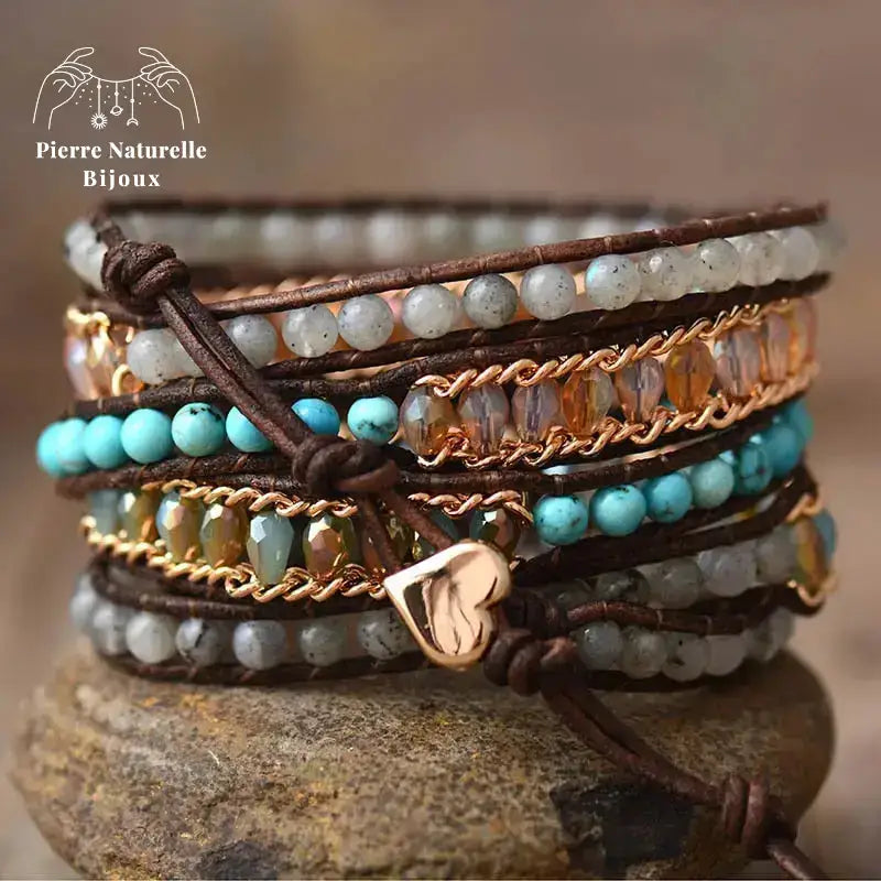 Bracelet wrap en Labradorite et Turquoise | Bracelets | pierre naturelle bijoux