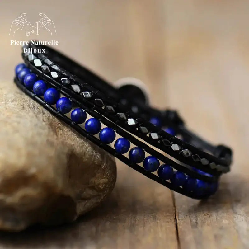 Bracelet wrap "Rigueur" en Lapis-lazuli | Bracelets | pierre naturelle bijoux