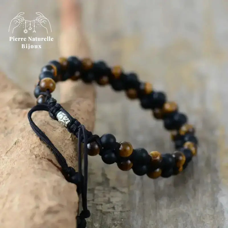 Bracelet wrap "Aphrodite" en il de tigre et Onyx | Bracelets | pierre naturelle bijoux