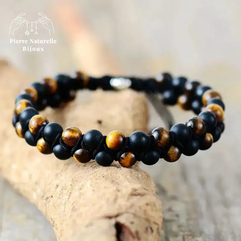 Bracelet wrap "Aphrodite" en il de tigre et Onyx | Bracelets | pierre naturelle bijoux