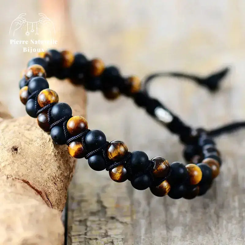 Bracelet wrap "Aphrodite" en il de tigre et Onyx | Bracelets | pierre naturelle bijoux