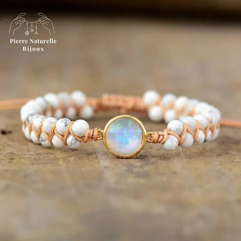 Bracelet wrap "Inhibition" en Opale et Howlite