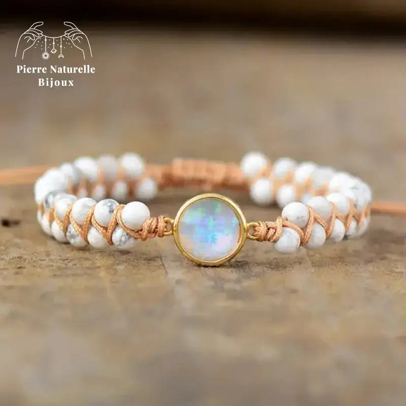 Bracelet wrap "Inhibition" en Opale et Howlite