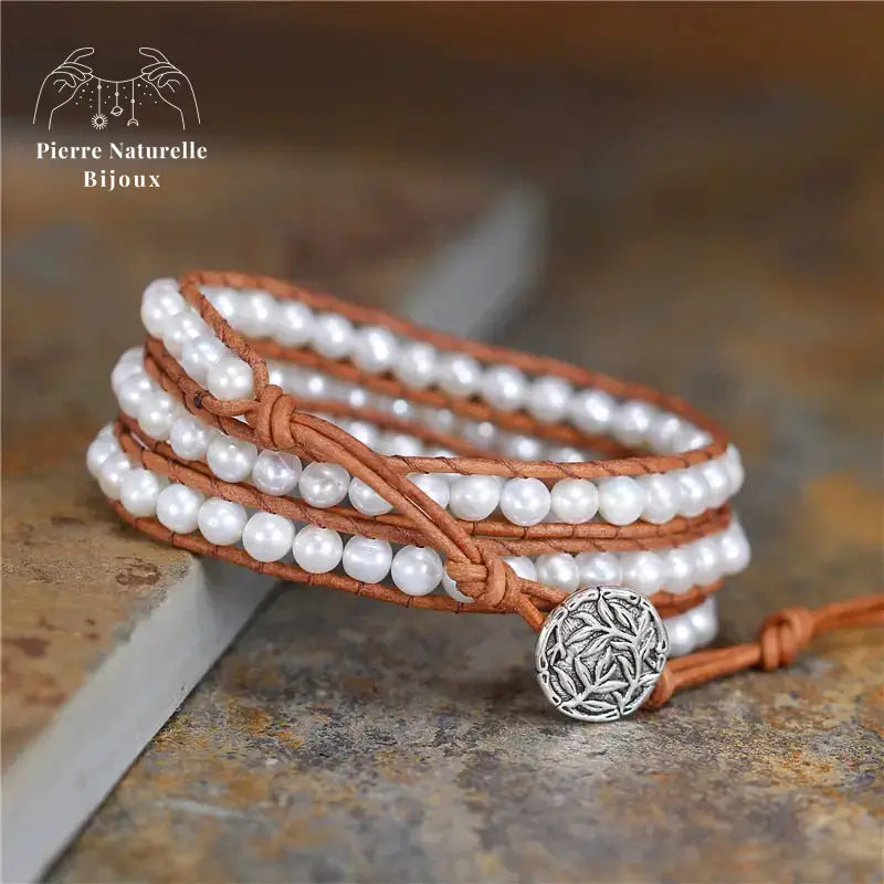 Bracelet wrap en Perle d'eau douce | Bracelets | pierre naturelle bijoux