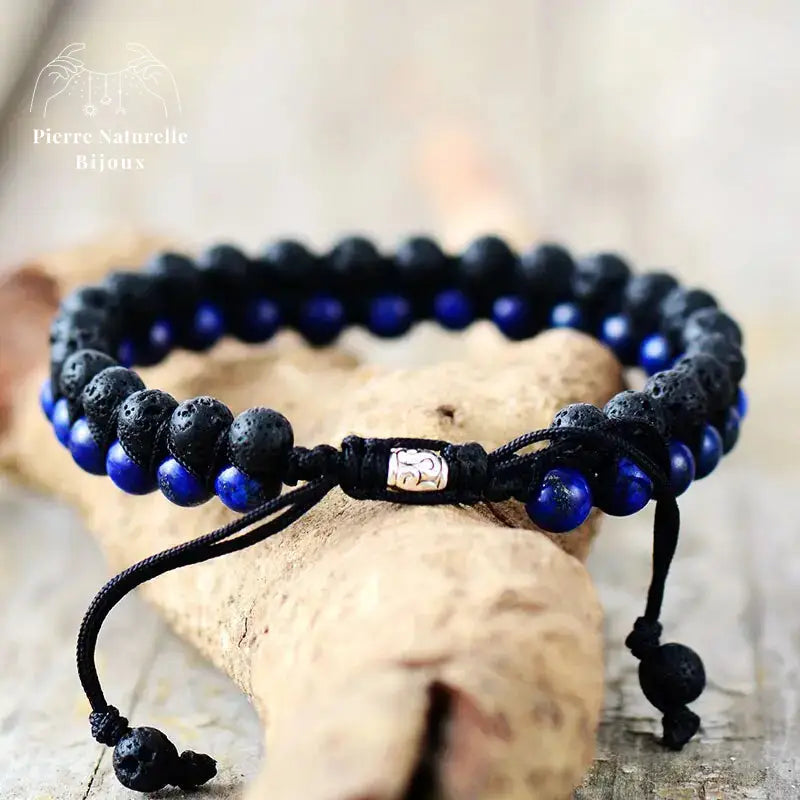 Bracelet wrap "Terrestre" en Pierre de lave et Lapis-lazuli | Bracelets | pierre naturelle bijoux