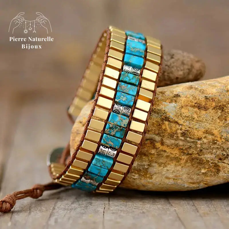 Bracelet wrap en pierre Turquoise | Bracelets | pierre naturelle bijoux