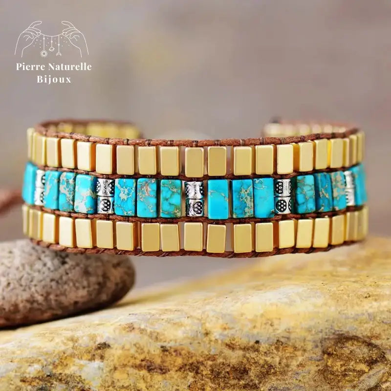 Bracelet wrap en pierre Turquoise | Bracelets | pierre naturelle bijoux