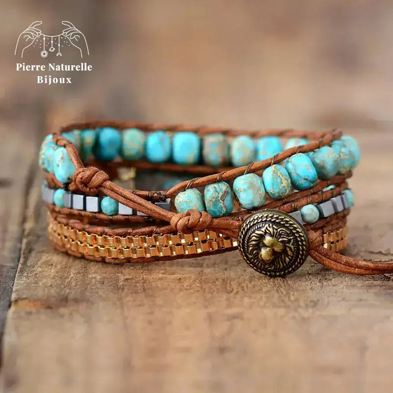 Bracelet wrap "Univers" en Turquoise | Bracelets | pierre naturelle bijoux
