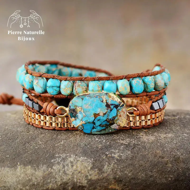 Bracelet wrap "Univers" en Turquoise | Bracelets | pierre naturelle bijoux
