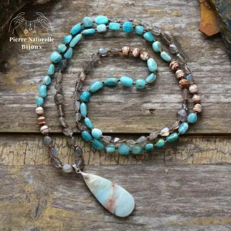 Collier "Union" en Amazonite, Labradorite et Agate | Colliers | pierre naturelle bijoux