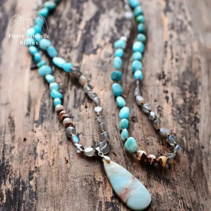 Collier "Union" en Amazonite, Labradorite et Agate | Colliers | pierre naturelle bijoux