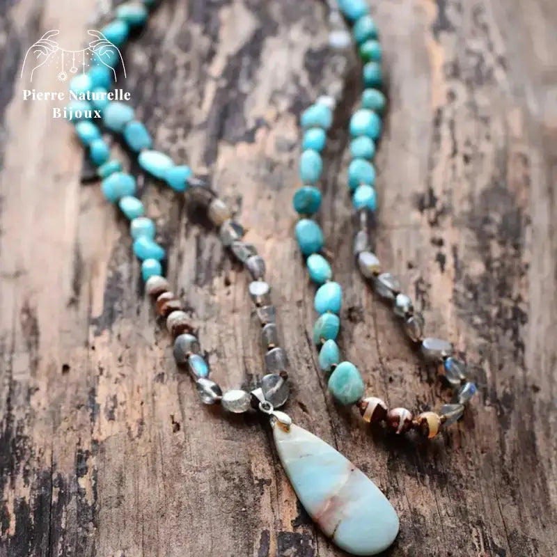 Collier "Union" en Amazonite, Labradorite et Agate | Colliers | pierre naturelle bijoux