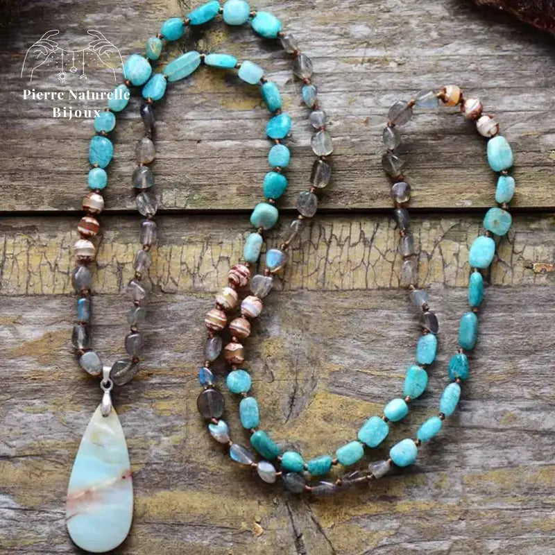 Collier "Union" en Amazonite, Labradorite et Agate | Colliers | pierre naturelle bijoux