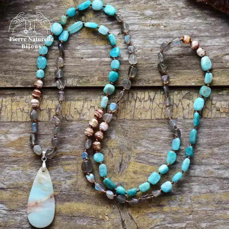 Collier "Union" en Amazonite, Labradorite et Agate | Colliers | pierre naturelle bijoux