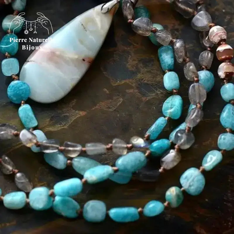 Collier "Union" en Amazonite, Labradorite et Agate | Colliers | pierre naturelle bijoux