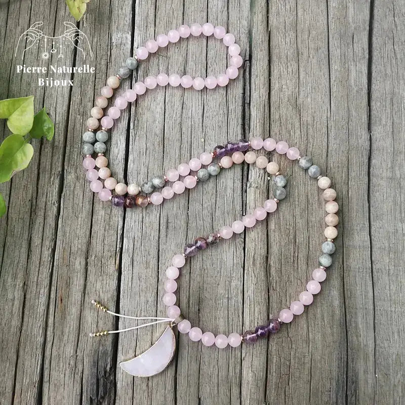 Collier "Gaieté" en Améthyste, Labradorite, Quartz rose et Pierre de soleil | Colliers | pierre naturelle bijoux
