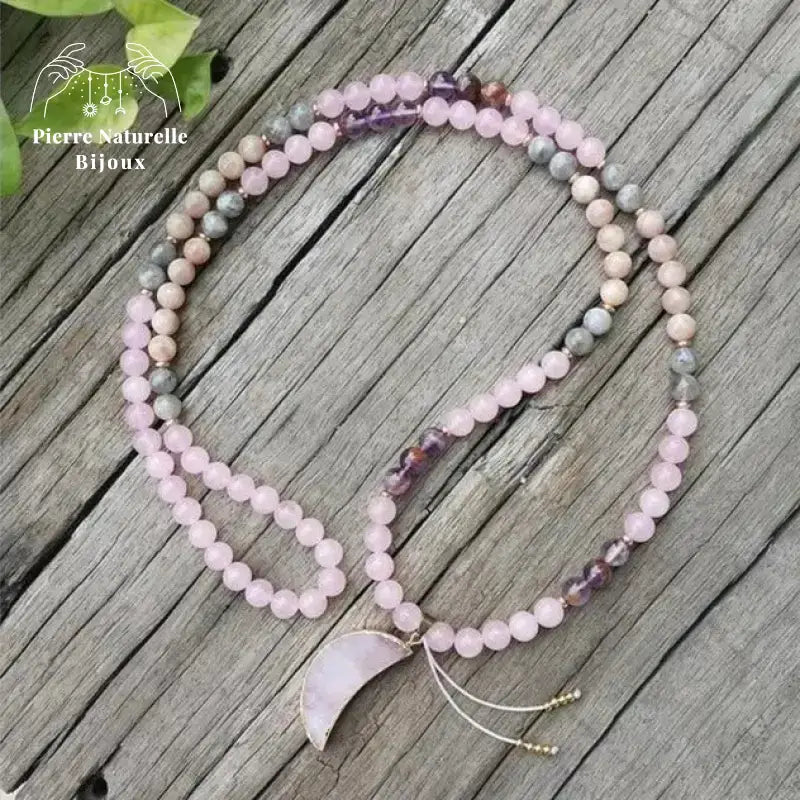 Collier "Gaieté" en Améthyste, Labradorite, Quartz rose et Pierre de soleil