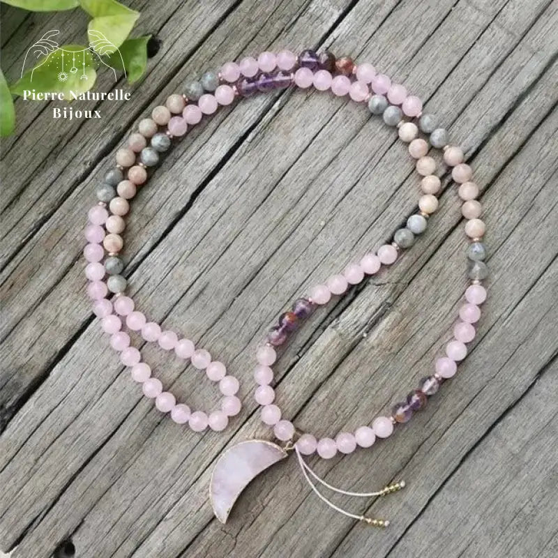 Collier "Gaieté" en Améthyste, Labradorite, Quartz rose et Pierre de soleil