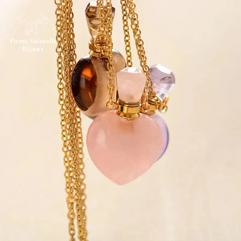 Collier diffuseur de parfum en Améthyste / Quartz rose / Quartz fumé | Colliers | pierre naturelle bijoux