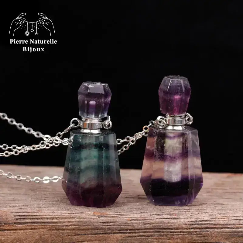Collier diffuseur de parfum argenté en Fluorite