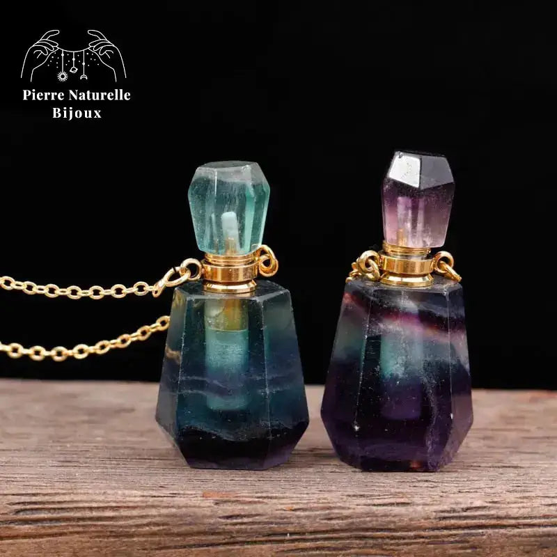 Collier diffuseur de parfum doré en Fluorite