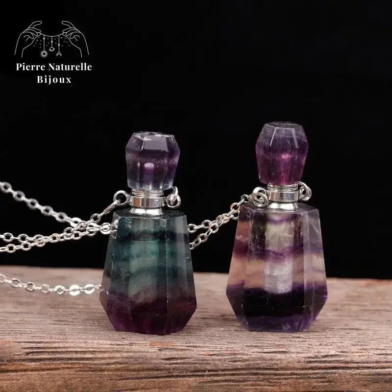 Collier diffuseur de parfum argenté en Fluorite