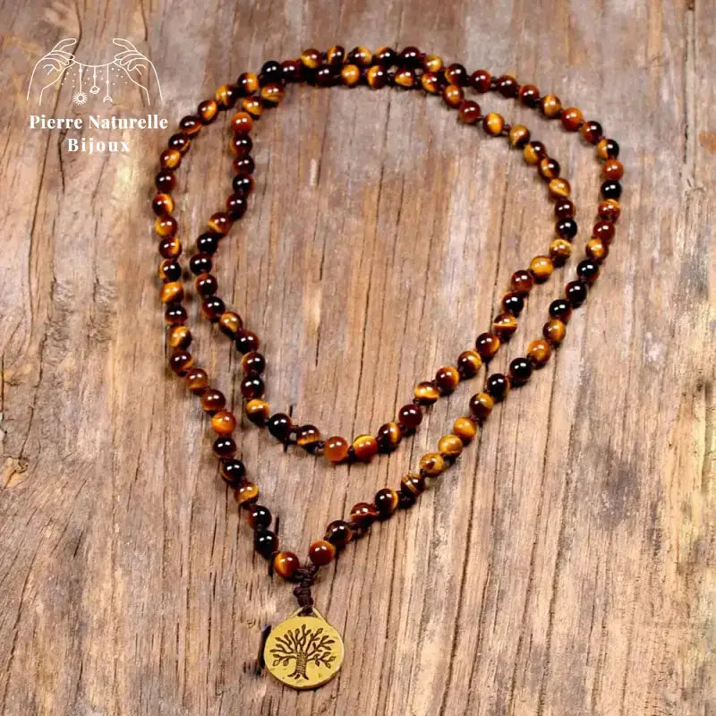 Collier "Arbre de vie" en il de tigre | Colliers | pierre naturelle bijoux