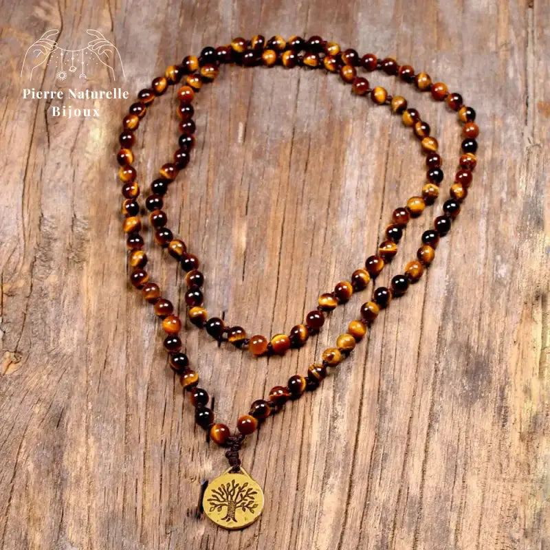 Collier "Arbre de vie" en il de tigre | Colliers | pierre naturelle bijoux