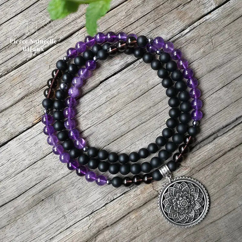 Collier "Aspiration" en Onyx, Améthyste, Quartz fumé et Hématite | Colliers | pierre naturelle bijoux
