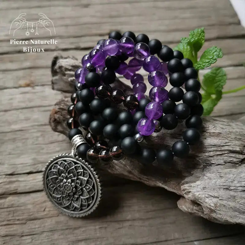 Collier "Aspiration" en Onyx, Améthyste, Quartz fumé et Hématite | Colliers | pierre naturelle bijoux