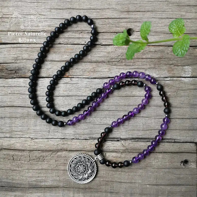 Collier "Aspiration" en Onyx, Améthyste, Quartz fumé et Hématite | Colliers | pierre naturelle bijoux