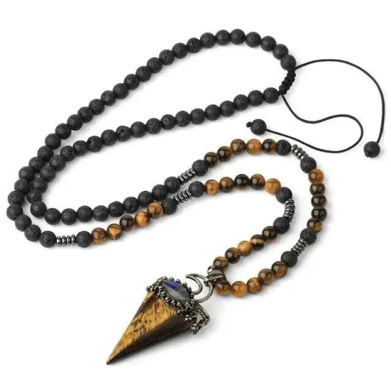 collier mystique en pierre de lave et oeil de tigre