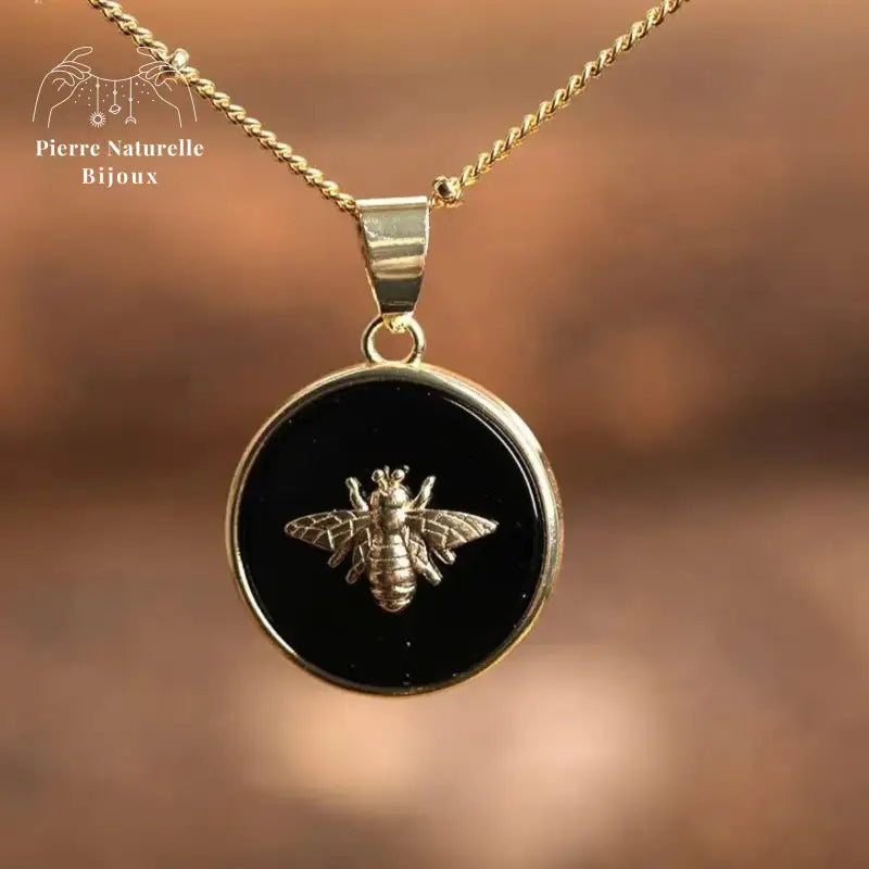 Collier "Abeille" en agate noire