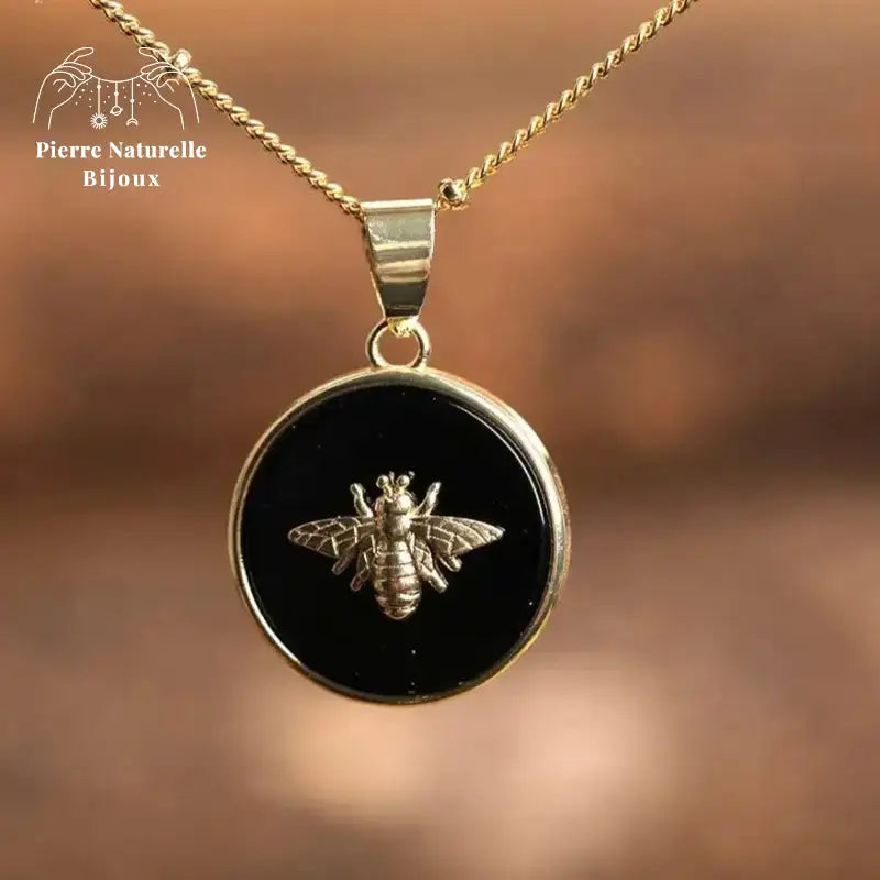 Collier "Abeille" en agate noire